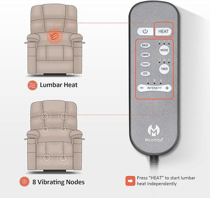 MCombo Large Dual Motor Power Lift Recliner Chair for Elderly, Massage and Heat, Lay Flat, Zero Gravity, Home Button, USB Port, Faux Leather 7680 (Cream White, Large)