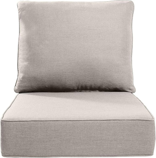 Luxury 22x24/22x25 6-Inch Outdoor Cushions - Water Resistant 1 Set Zippered Patio Chair Back&Seat Cushion for Wicker Dining Rocking Swivel Chairs Loveseat Couch Sectional Sofa - Beige