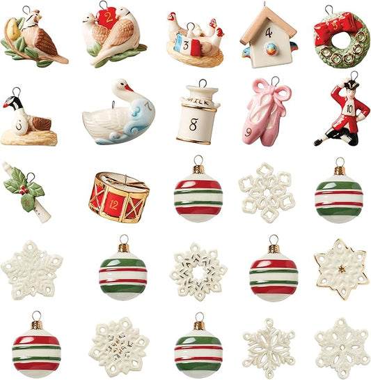 Lenox 893625 Treasured Traditions Advent Calendar Tree & Mini Ornaments 26-Piece Set, 25 Christmas Ornaments, 1 Tree Figurine, 2025 Christmas Decor & Holiday Decorations