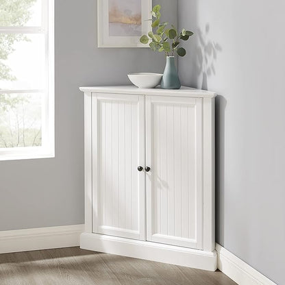 Crosley Furniture Shoreline Stackable Corner Pantry Storage Cabinet with Shelves, Kitchen, Dining, Laundry, White