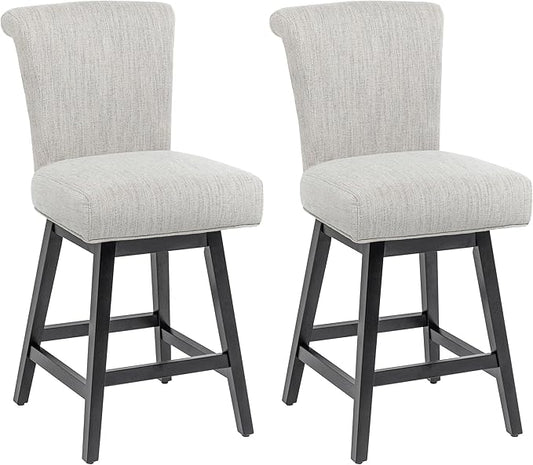 Bar Stools Set of 2, 26 Inch Upholstered Barstools with 15.7" High Back and Footrest, Swivel Counter Height Barstools for Kitchen Island Home Bar Performance Fabric Ivory White