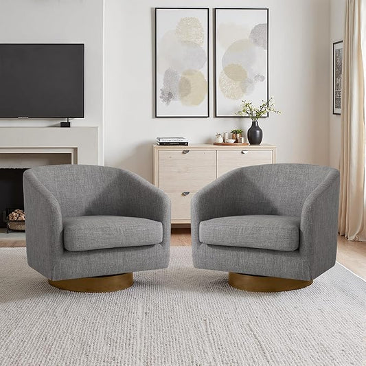 Lumibee Swivel Accent Chairs Set of 2, Chenille Fabric Swivel Barrel Chairs for Living Room, Modern Comfy Upholstered Round Armchairs Single Sofa Chairs for Bedroom, Club-Dark Gray