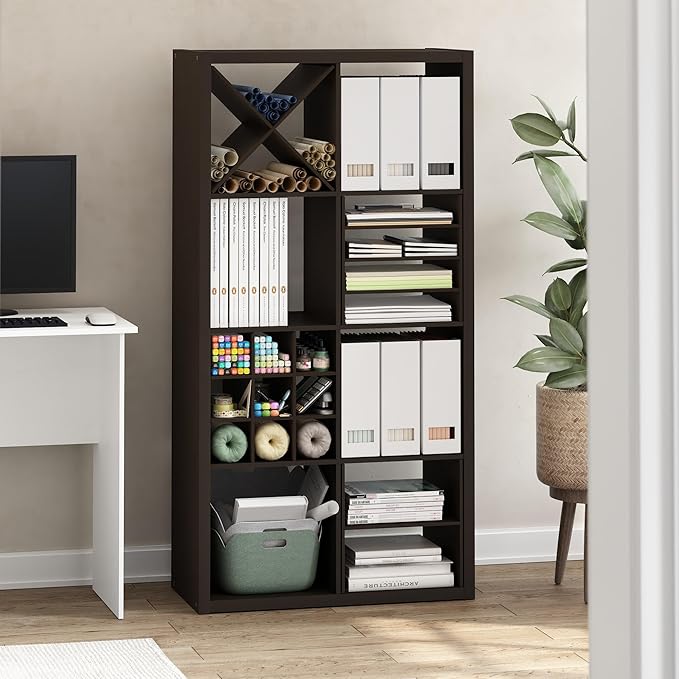 Furinno Cubicle Cube Insert, 9-Compartment Cube Organizer, Fits into Furinno Extra Thick Cubes, for Organizers and Storage, Black Dark Oak (Does not fit IKEA Kallax Shelving)