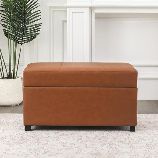 Asense Storage Ottoman Bench –32 Inch Stylish Compact Design with Storage, Extra Seating & Modern Leather Appeal for Living Room, Bedroom, Entryway,Brown