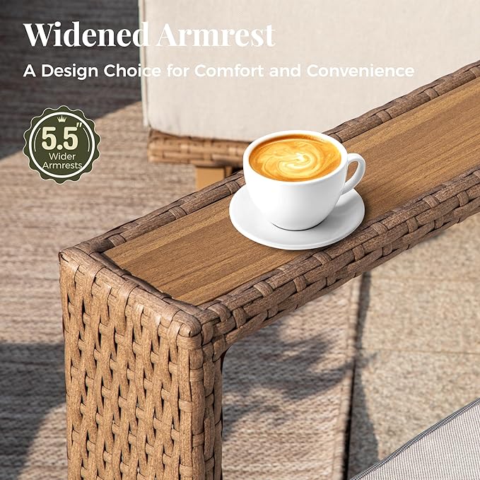 Outdoor Patio Furniture Set, 5 Piece Outdoor Rattan Wicker Sofa Couch, Conversation Sets with 2 Single Sofa, 2 Armchairs and Coffee Table for Deck Backyard Lawn