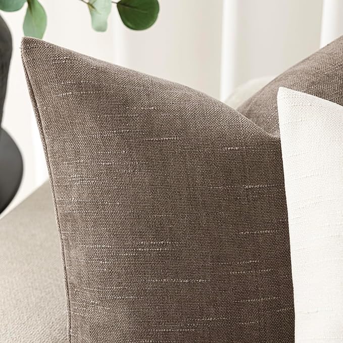 Foindtower Pack of 2 Soft Textured Throw Decorative Pillow Covers Square Accent Solid Cushion Cover Cozy Farmhouse Pillow Case with Zipper for Couch Sofa Bedroom Living Room 20x20 Inch, Taupe