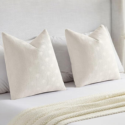 FUTEI Cream Chenille Decorative Throw Pillow Covers 18x18 Inch Set of 2,Soft Cozy Striped Geometric Patterns Cushion Cases,Modern Home Decor for Couch Bed Living Room