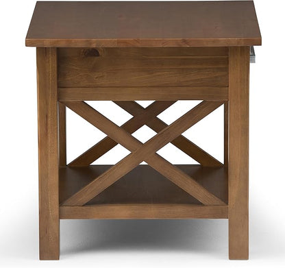 SIMPLIHOME Kitchener SOLID WOOD 21 inch Wide Square Contemporary End Side Table in Medium Saddle Brown for the Living Room and Bedroom