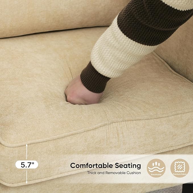 Accent Chair for Living Room, Mid Century Modern Reading Chair for Bedroom, Upholstered Armchair with Side Pockets, Comfy Single Sofa Side Chair for Office, Apartment, Small Room, Light Brown