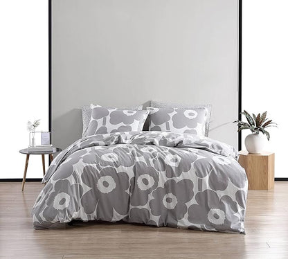Marimekko - King Duvet Cover Set, Cotton Bedding with Matching Shams & Button Closure, All Season Home Decor (Unikko Grey, King)