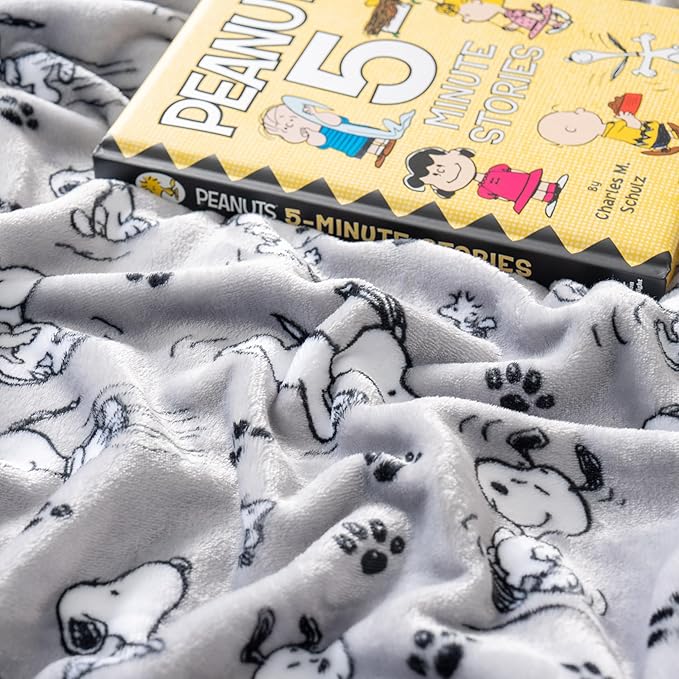 Berkshire Blanket Peanuts® VelvetLoft® Cute Character Snoopy Plush Blanket,Peanuts Poses and Paws Grey,Full/Queen 90 in x 90 in (Official Peanuts® Product)