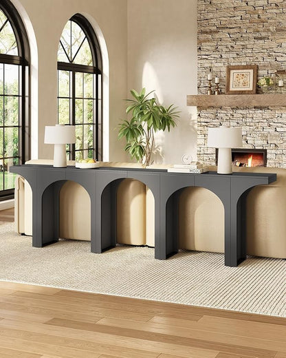 LITTLE TREE 47 Inches Console Table, Black Sofa Table Behind Couch, Farmhouse Entryway Table Hallway Foyer Table with Arch Base, Wooden Console Sofa Tables for Living Room, Entrance