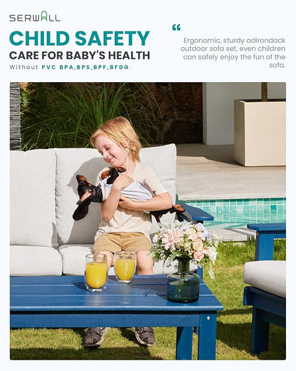 SERWALL HDPE Outdoor Couch, Blue Frame and Khaki Cushion