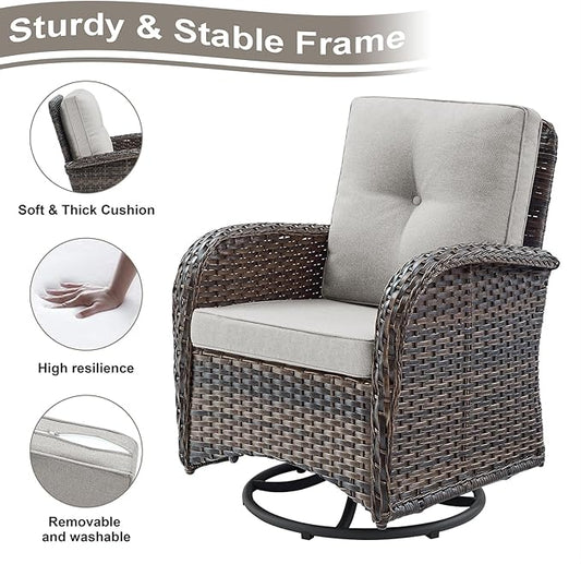 HUMMUH Outdoor Patio Furniture 7-Piece All-Weather PE Wicker Outdoor Conversation Set-Patio Couch Swivel Rocker Chairs with Ottomans Coffee Tables for Backyard,Poolside,Deck