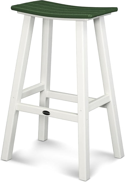 POLYWOOD 2012-FWHGR Contempo Bar Height Saddle Seat Barstool, White Frame, Green
