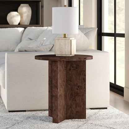Henn&Hart 20" Scandinavian Round Wooden End Table, Side Table, Nightstand with X-Base for Living Room, Office, Family Room, or Bedroom, Espresso Burl