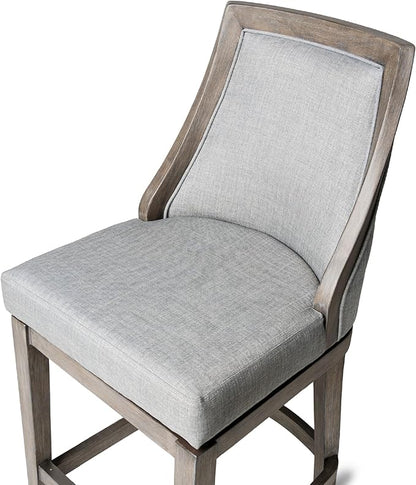 Maven Lane Vienna Counter Stool 26 Inches High – Swivel Stool with Footrest – Grey Solid Wood and Grey Fabric Upholstery – Perfect for Kitchen Islands and Counters