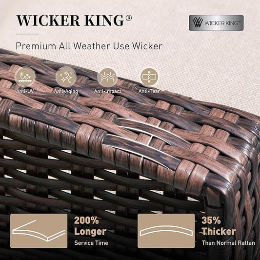 Patio Furniture Set with Swivel Chairs, High Back Wicker Rattan Furniture with 5.5" Thick Cushions, Fire Pit Table and Ottomans, All Weather Outdoor Conversation Set for Backyard Deck,7 Seats, Beige