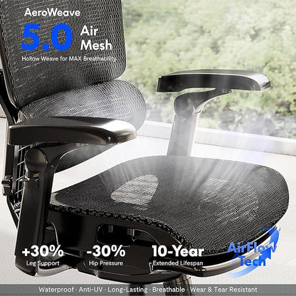 FLEXISPOT ErgoX-PRO Ergonomic Office Chair Black – 5D Lumbar, 7D Armrests, 4D Headrest, 551LB Capacity, AeroWeave 5.0 Mesh Seat – Office, Gaming, Bedroom