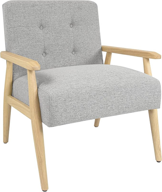 Mid-Century Modern Accent Chair, Natural Wood Frame (Gray Woven)