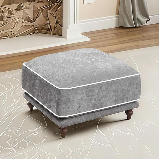 35" Square Ottoman for Modular Couch Sectional Sofa,Movable Footstool with Wooden Legs for Living Room Bedroom,Comfy Thicked Cushion Upholstered Foot Rest,Light Grey