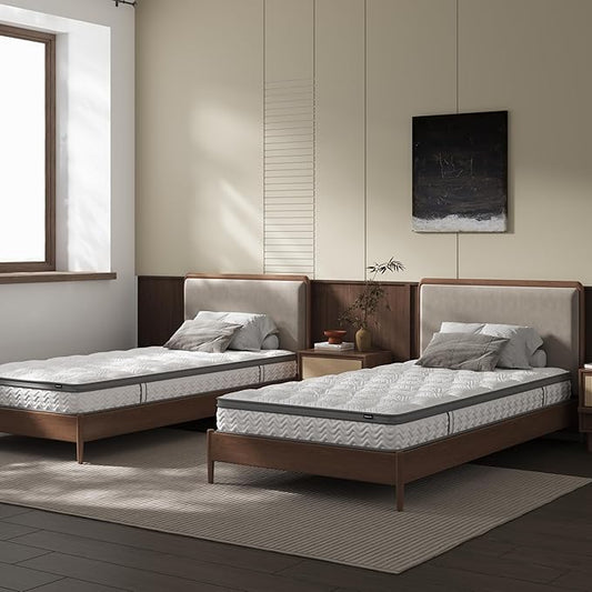 8 Inch Twin Mattress, Foam & Bonnell Springs Hybrid Mattresses, Fiberglass Free - No Odor - 365 Night Trial