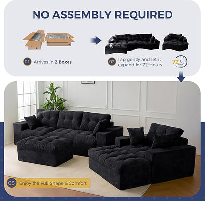 MAXYOYO Sectional Sofa Couch and Chaise Lounge, L Shaped Modern Cloud Couch with Ottoman, Comfy Sofa with Layered Cushion, Tufted Upholstered Sleeper Chair for Living Room, No Assembly Required