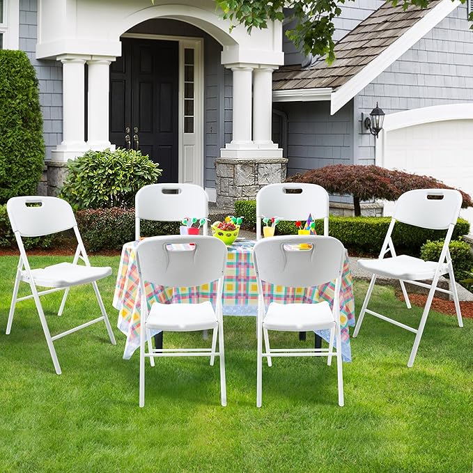 6 Pack Folding Chair, 700 lb Weight Capacity,Indoor/Outdoor Heavy Duty Foldable Chairs for Restaurants, Kitchens, Picnics, Races, Parties & Weddings. (6, White)