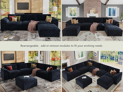 EASE MOOSE Oversized Sectional Couch, FSC Certified Extra Large L Shape Sectional Couch, Comfty Wide Deep Modular Sofa with Ottoman, Dark Blue Modular Sofa