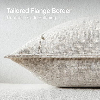 a moment Linen Pillow Covers Set of 2,Boho Farmhouse Throw Pillowcases Neutral Textured Decorative Covers for Couch Sofa,Soft Linen Blend Accent Case Cushion Christmas Home Decor 24"x24"Ivory