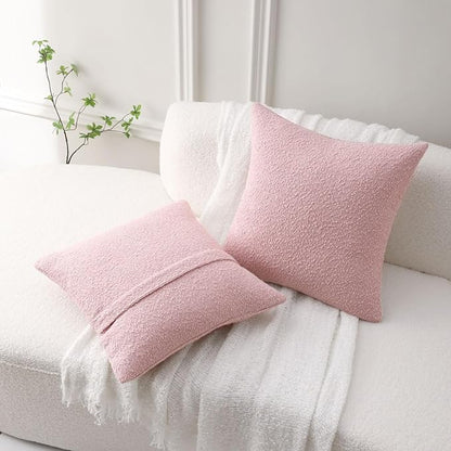 FUTEI Pack of 2 Pink Decorative Throw Pillow Covers 22x22 Inch Soft Cozy Solid Boucle Textured Cushion Case,Modern Home Decor for Couch Bed Living Room
