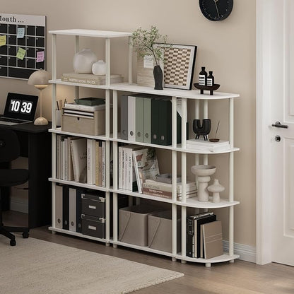 Furinno TURN-N-TUBE Storage Shelves, 5-Tier Book Shelf, Corner Shelf, Toolless Open Shelves, for Organization and Storage, Living Room, Garage, Home Office, White