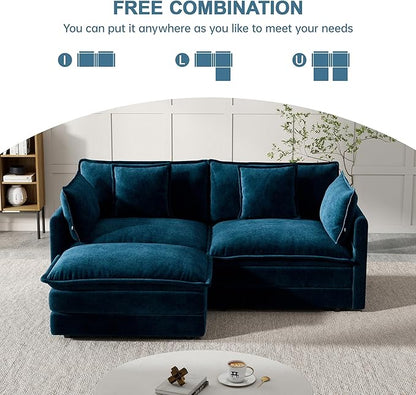 Modular Sectional Sofa, 76.7 Inch L-Shaped Cloud Sofa with Deep Seat Comfortable Chenille Sofa with Cushion Double Sectional Sofa for Living Room Apartment,Blue
