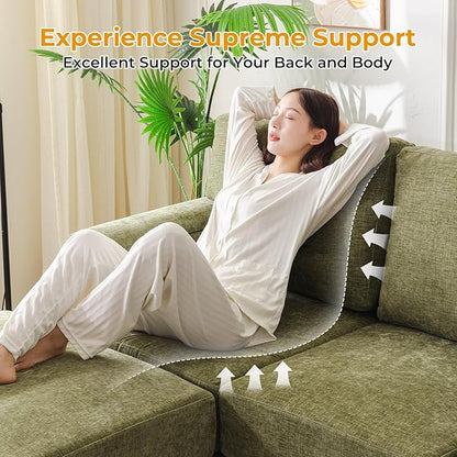 85'' L Shaped Couch with Armrest Organizer,Comfy 3 Seats Sofa with Storage Ottoman,Chenille Sectional Couches for Living Room,Bedroom,Apartment,Sofa Set with Oversized Chair,Green