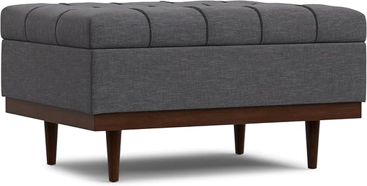 SIMPLIHOME Mariah 34 inch Wide Contemporary Rectangle Coffee Table Storage Ottoman in Slate Grey Polyester Linen, Assembled, For the Living Room, Entryway and Family Room