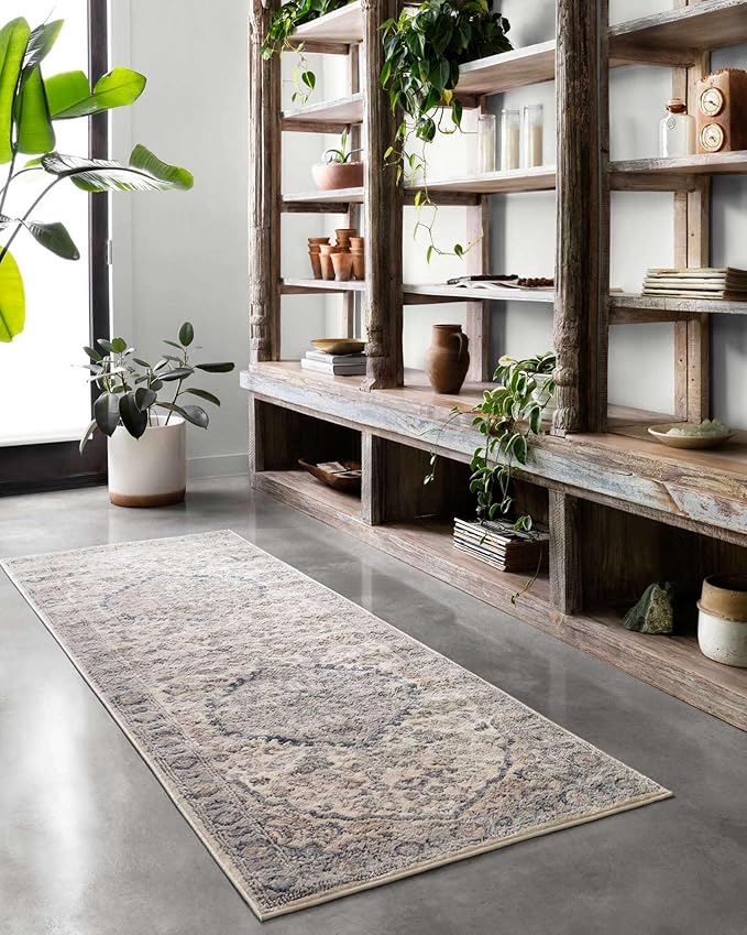 Loloi Teagan Collection TEA-01 Natural/Lt. Grey 2'-8" x 7'-6" Runner Rug, Large, Soft Neutral Rug, High-Traffic for Living Room, Bedroom, Home Office, Dining Area