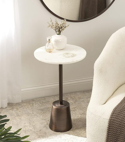Kate and Laurel Tira Round Side Table, 14 x 14 x 24, White and Bronze, Decorative Pedestal Style End Table for Use as a Bedroom Nightstand or Living Room Accent
