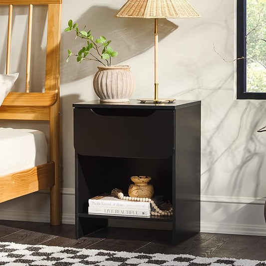 Walker Edison Greyer Modern 1-Drawer Simple Nightstand, 20 Inch, Black