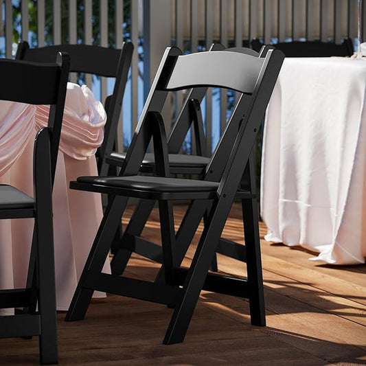 Flash Furniture HERCULES Series Black Wood Folding Chair with Vinyl Padded Seat