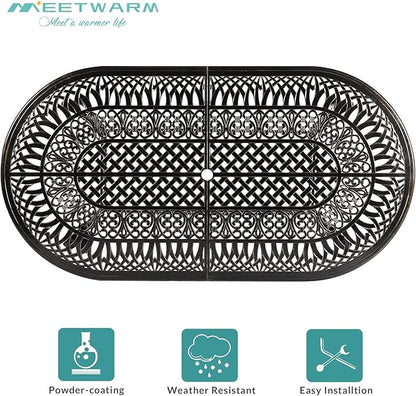 MEETWARM 9-Piece Outdoor Patio Dining Set, All-Weather Cast Aluminum Patio Conversation Set for Backyard Garden Deck with 8 Cushioned Swivel Rocker Chairs, 1 Oval Table, 2" Umbrella Hole
