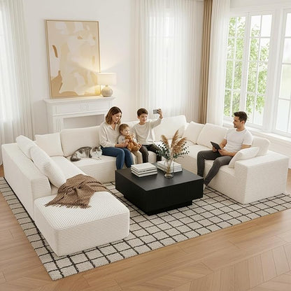 Modular Sectional Cloud Couch for Living Room,Modern Boneless Couche Set with Plush Corduroy,Comfy Floor Sofa with Memory Foam,Stupendous U Shaped Sofa with Chaise,No Assembly Required,Beige