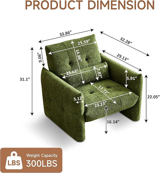 33.9" Accent Chairs, Modern Upgrade Sherpa Fabric Arm Chair Comfy Upholstered Armchair Leisure Single Sofa Chair with a Waist Pillow for Bedroom, Office and Living Room
