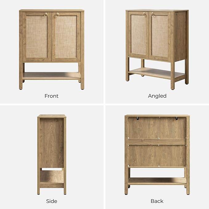 SICOTAS Shoe Storage Cabinet for Entryway - 5 Tier Rattan Entry Shoe Organizer Cabinet with Shelves & Doors, 2 Pieces Farmhouse Boho Shoe Rack for Hallway, Living Room, Closet (Carbon Cherry)