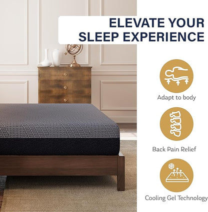 MLILY EGOHOME 10 Inch Full Mattress, Copper Gel Cooling Memory Foam Mattress for Back Pain Relief,Therapeutic Double Mattress Bed in a Box, Made in USA, CertiPUR-US Certified, 54x75x10 Black