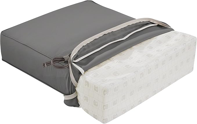 Classic Accessories Montlake Water-Resistant 25 x 25 x 5 Inch Square Outdoor Seat Cushion, Patio Furniture Chair Cushion, Light Charcoal Grey, Outdoor Cushion Cover