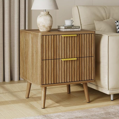 LYNSOM Fluted Dresser and Nightstand Sets 3 Piece, 5-Drawers Dresser and 2-Drawer Nightstands Set of 2, Wood Bedroom Furniture Set for Home, Bedroom, Hallway, Natural Oak