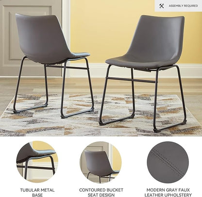 Signature Design by Ashley Centiar Casual Bucket Seat Dining Upholstered Side Chair with Black Metal Base, Set of 2, Faux Leather, 18.75" Seat Height, Gray