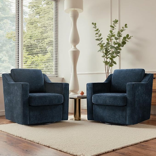 UIXE Swivel Accent Chair Set of 2, Chenille Upholstered Arm Chair for Living Room, Modern Club Armchair Comfy Single Sofa Bedroom Reading Seat with Lumbar Pillow - Navy Blue