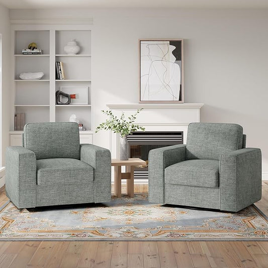 Swivel Accent Sofa Chair Set of 2, 360 Degree Rotation Oversized 36'' Width Cushion Back Armchair in Linen Fabric 1pcs for Living Room, Office(Grey