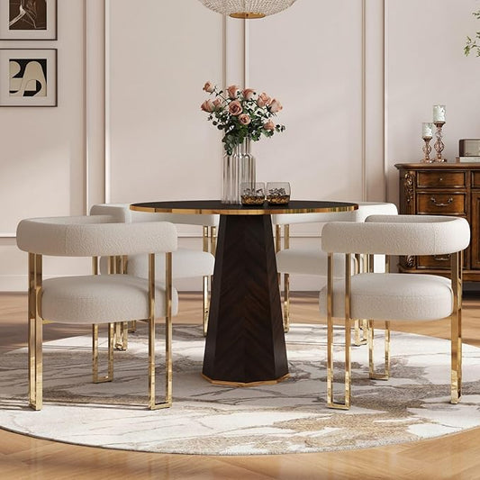Set of 4 Modern White Boucle Dining Chairs with Gold Metal Legs, Mid Century Accent Upholstered Barrel Armchairs with Open-Back for Kitchen, Dining Room, Living Room, Apartment